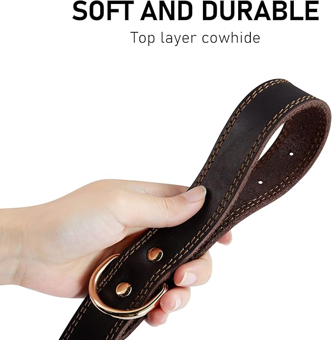 Genuine Leather Dog Collar, Heavy Duty Wide Dog Collar for Small,Medium, Large and Extra Large Dog (L: 1.2" Wide for 17"-23" Neck, Dual Stitch - Brown)