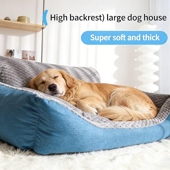 Big Dog Bed for Large Sized Dogs with Soft Plush Cushion, Machine Washable High Backrest Bed, XL Round Pet Sofa with Non-Slip Bottom,Year-Round Comfort for Dogs Up to 99 lbs