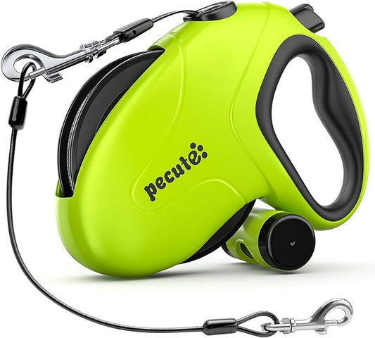 Pecute 26ft Retractable Dog Leash with Poo Bag Holder, Chew Proof Dog Leash with 360° Tangle-Free Extended, Anti-Slip Handle & Quick Brake Button, Suitable for Dogs Up to 110lbs in Weight