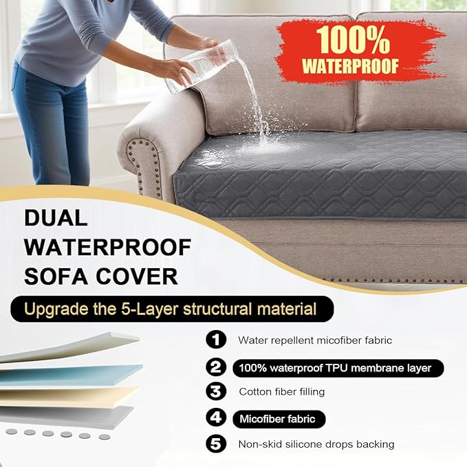 PrinceDeco Grey Dog Blanket Waterproof and Anti-Slip Dog Bed Cover Replacement Washable Pets Blanket Furniture Protector for Couch & Bed,52x82 Inch