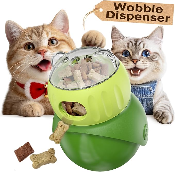 KADTC Wobble Cat Treat Dispenser Toy U.S. Brand & Design for Indoor Cats Enrichment Ball Kitten Kibble Dispensing Food Balls Slow Feeder Toys Kitty Interactive Stimulating Toys