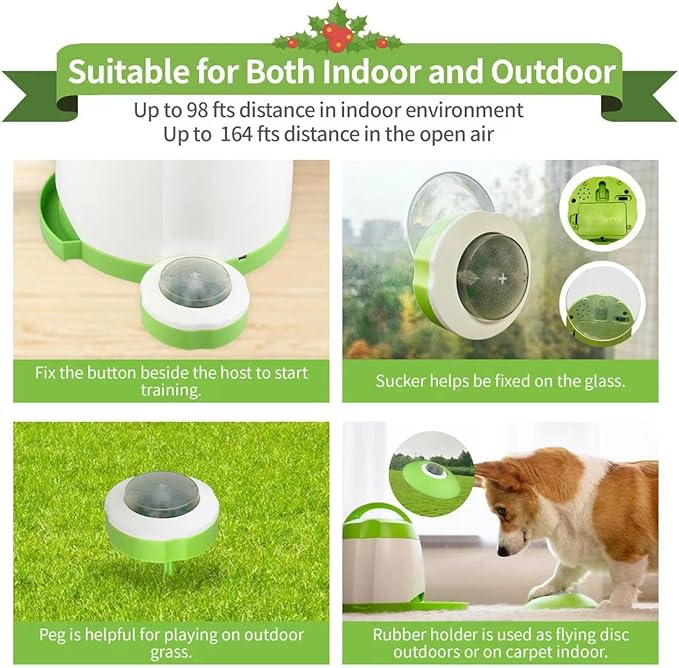 PETGEEK Dog Treat Dispenser with Button, Automatic Dog Feeder with Remote Control and Dual Power Supply, Dogs Puzzle Toys and Interactive Pet Stimulation Toys for Indoor or Outdoor Play(Green)