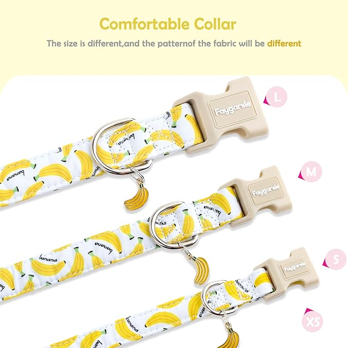 Faygarsle Cute Banana Print Dog Collar Spring Summer Design for Small Medium Large Dogs White and Yellow S