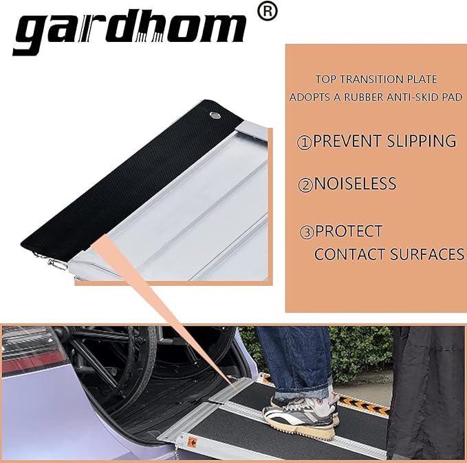 Wheelchair Ramp 7FT, gardhom Anti-Slip Aluminum Folding Handicap Ramp Wheel Chair Ramp for Home Threshold Doorways Steps Curb Vehicle Entry Scooter Stairs Driveway Vans SUV