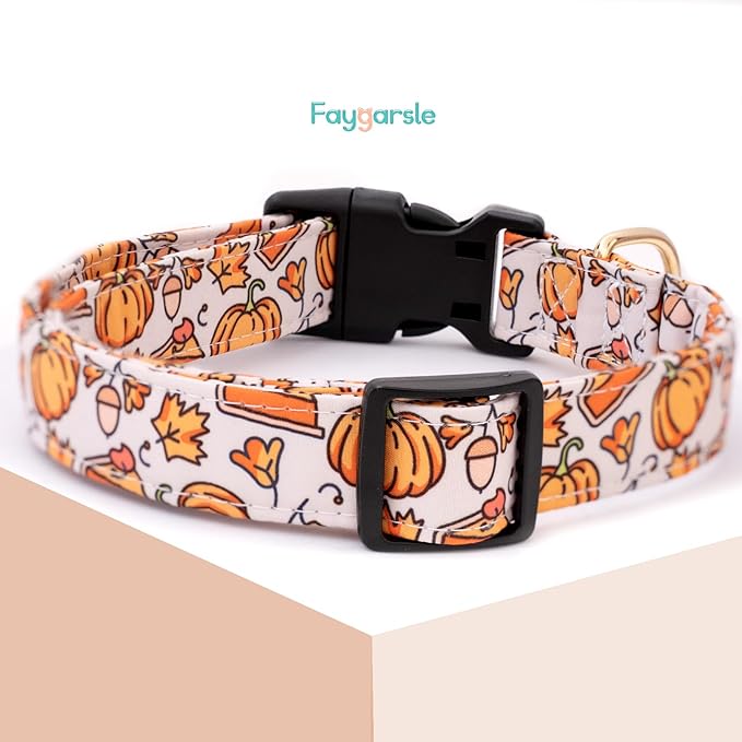 Faygarsle Orange Dog Collar with Pumpkin Leaf Patterns Cute Puppy Collar for Fall Autumn Seasons Dog Collar for Small Medium Large Dogs Stylish Dog Necklace for Male Female Boy Girl Dogs M