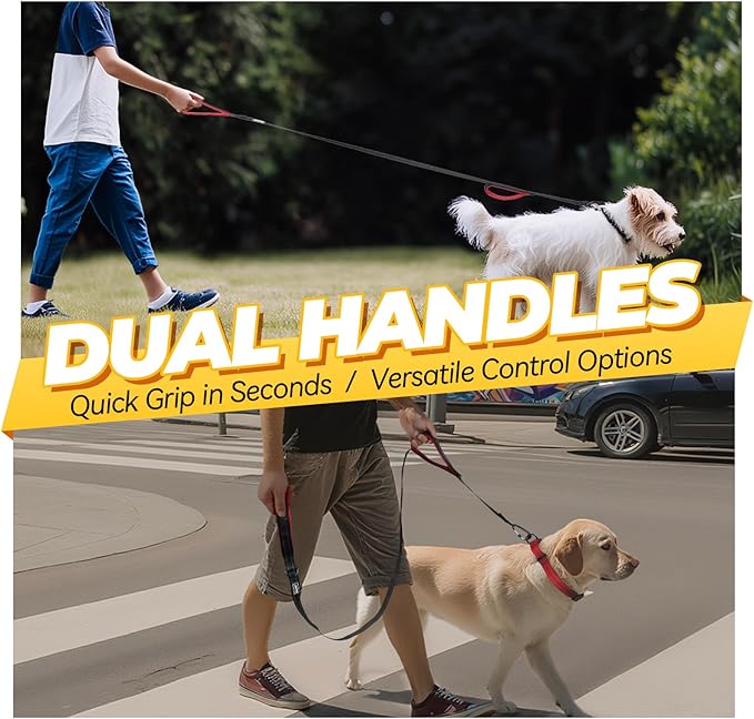 VIVAGLORY Dog Leash Lighthook Double Handle Dog Leash with Traffic Handle & Locking Carabiner for Walking & Training, Traffic Control Lightweight Carabiner for Puppy Pet, 6ft x 1/2in, Black