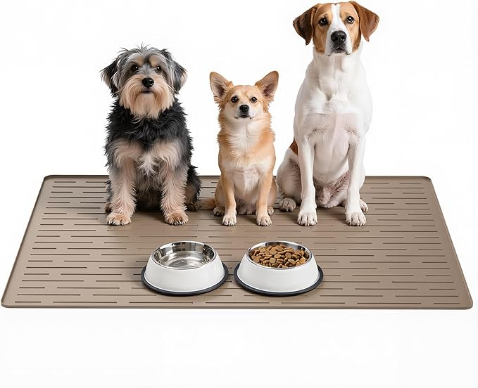 Large Dog Mats for Food and Water, 32"x24" Waterproof Pet Food Mats for Floor Nonslip Silicone Bowl Mats with Raised Edges