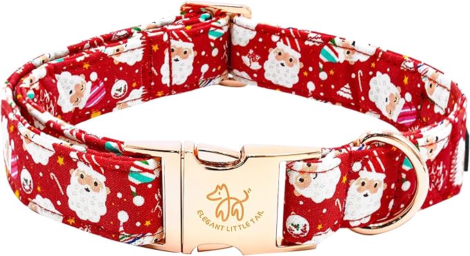 Elegant little tail Christmas Dog Collar, Red Santa Claus Print Pet Collar Dog Durable Cute Dog Collars Winter Holiday Male or Female Pet Gift Adjustable Dog Collar for X-Small Puppy