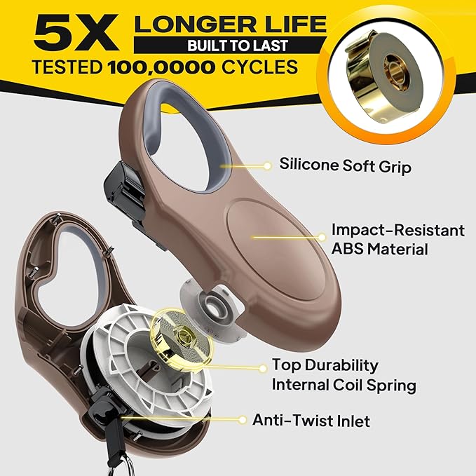 Fida Retractable Dog Leash, 16ft Heavy Duty Pet Walking Leash for X-Small/Small/Medium/Large Dog or Cat up to 110 lbs, Tangle Free. One-Hand Brake (Large, Coffee)