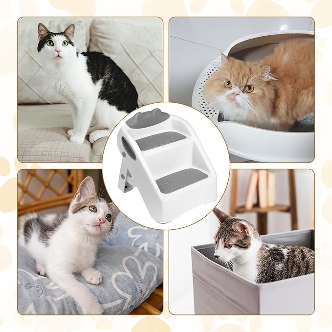 Dual Step Cat Ramp for Litterbox, Stable Cat Steps for Litter Box Easy to Clean, Automatic Cats Litter Steps Litter Box Step with Non-Slip Rubber Feet, Litter Box Ramp Pet Steps for Cats Small Older