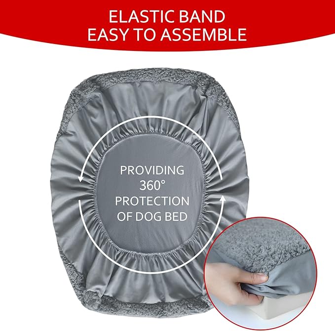 Dog Bed Covers Soft Plush Replacement Washable, Waterproof Pet Mattress Bed Liner Grey 54x44 Inches, for Dog/Cat, Cover Only