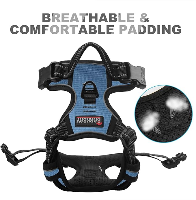 BARKBAY No Pull Dog Harness Front Clip Heavy Duty Reflective Easy Control Handle for Large Dog Walking(Navy,L)