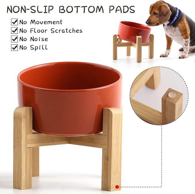 Petygooing Elevated/Raised 15°Slanted Ceramic Dog Bowl for Small and Medium Breeds, Tilted Anti Slip Pet Feeding Bowl,Food Water Dish with Stand for Cats and Dogs (28 OZ/3.6 Cups) Rust Red