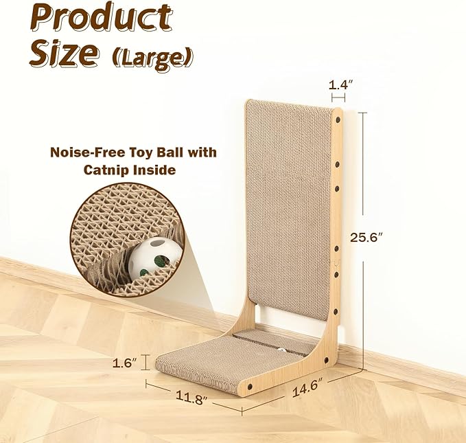 Zakkart 2-Pack Cat Scratching Board, 25.6'' Tall Cardboard L Shape Vertical Cat Scratchers for Indoor Cats, Cat Scratching Post for Wall and Couch, Large