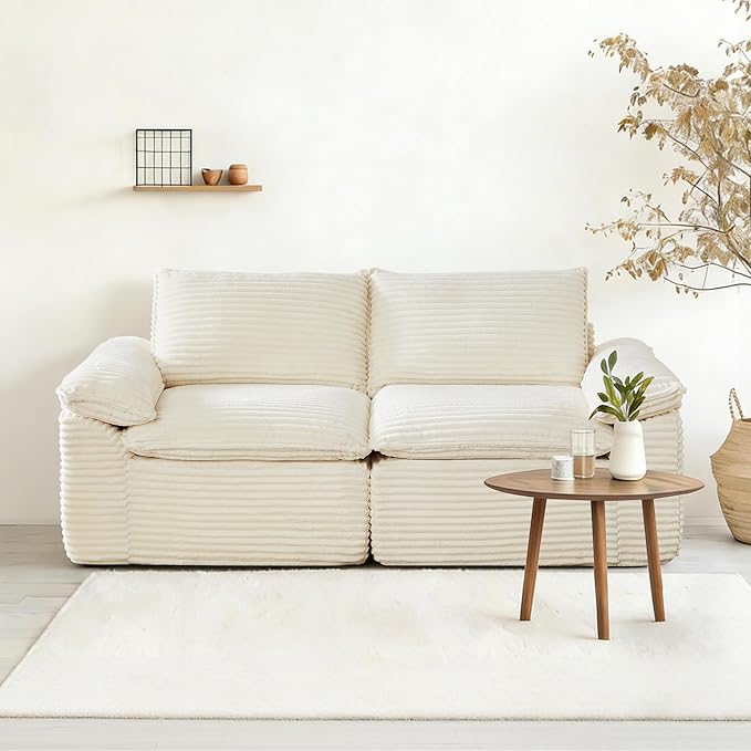 80" Cloud Loveseat Sofa, Boneless Couch Sofa in A Box for Living Room, Modern Modular Sectional Sofas 2 Seat Couch Foam Comfy No Assembly Cloud Couches with Throw Pillows for Bedroom, Dorm, White