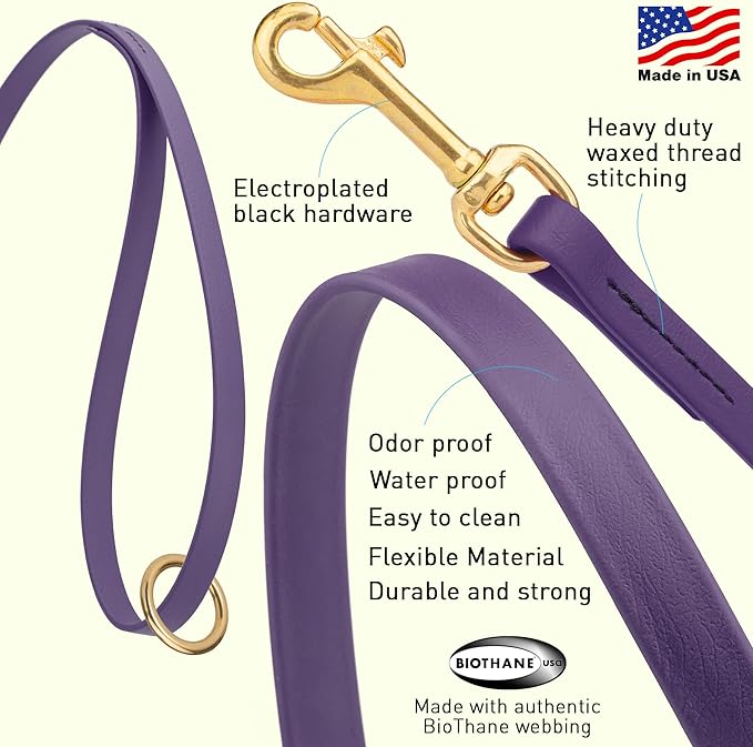 Viper Biothane K9 Working Dog Leash Waterproof Lead for Tracking Training Schutzhund Odor-Proof Long Line with Solid Brass Snap for Puppy Medium and Large Dogs 6ft, Violet Purple