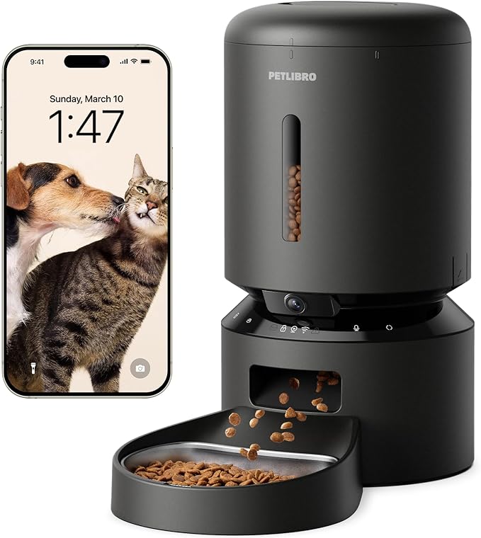 PETLIBRO Automatic Cat Feeder with Camera, 1080P HD Video with Night Vision, 5G WiFi Pet Feeder with 2-Way Audio, Low Food & Blockage Sensor, Motion & Sound Alerts for Cat & Dog Single Tray