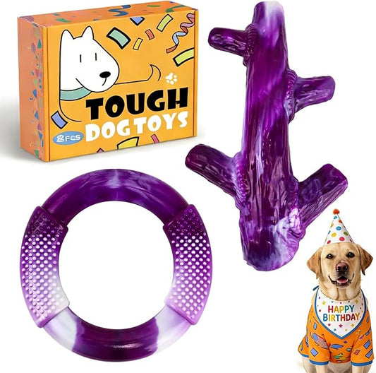 Furdog Dog Toys for Aggressive Chewers, Indestructible Chew Toys for Medium Large Breeds(20-80lb), Durable Squeaky Tough Dog Toy to Keep Them Busy (Purple, 2 Packs)