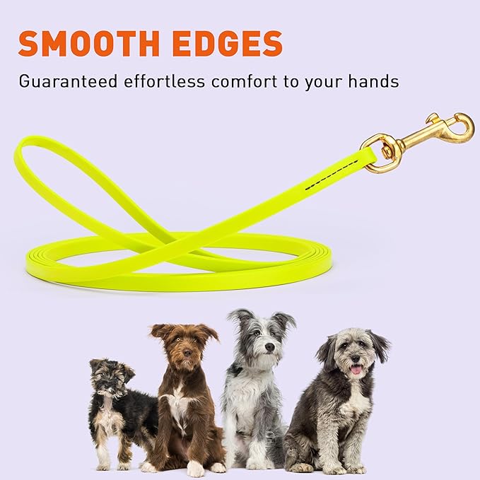 Viper Biothane K9 Working Dog Leash Waterproof Lead for Tracking Training Schutzhund Odor-Proof Long Line with Solid Brass Snap for Puppy Medium and Large Dogs, 33ft Safety Yellow