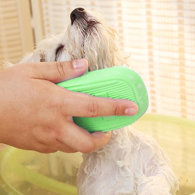 Dog Bath Brush, Pet Silicone Shampoo Brush, Rubber Shower Wash Curry Brush for Short Long Haired Dogs Cats Shedding Grooming and Massage, Pet Rubber Brush Removes Loose & Shed Fur