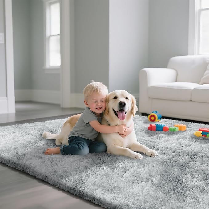 Fluffy Rug Shaggy Area Rug, Mottling Grey 4x6 Area Rugs for Bedroom, Small Bedside Rug, Soft Fluffy Shaggy Entryway Throw Rugs for Living Room Bedroom Kids Room Home Decor