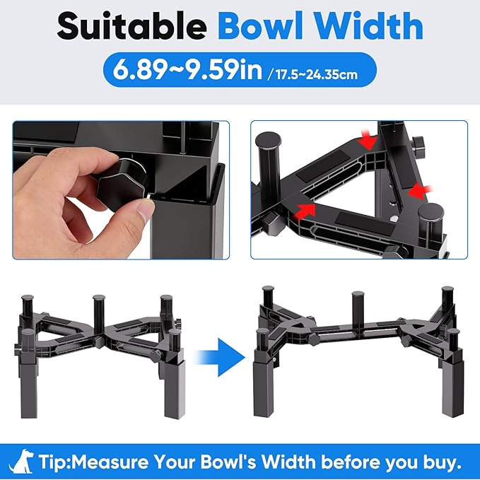 Aystkniet Dog Bowl Stand with Adjustable Height & Width, Anti-Slip Elevated Food Water Bowl Holder for Large Medium Small Dogs, Durable Raised Dog Feeder for Lifted Feeding, Only Stand (Without Bowls)