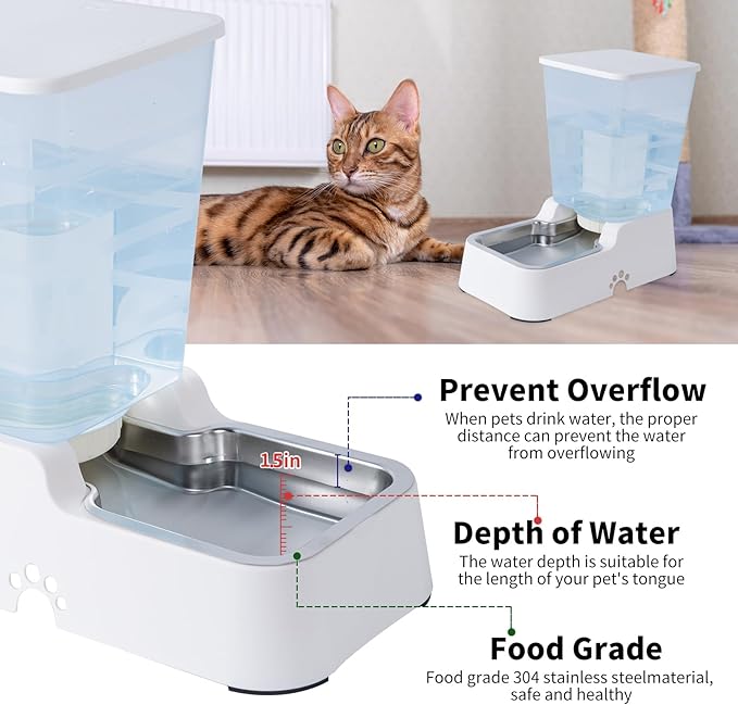 Meikuler Pets Auto Feeder 5.2L,Food Feeder and Water Dispenser Set for Medium & Large Dogs Cats and Pets Animals (White)