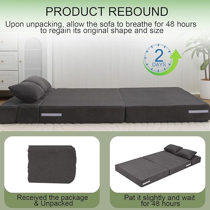 MeMoreCool Boneless Folding Sofa Bed – Corduroy 4-in-1 Convertible Futon Chair, Compact Floor Sleeper with Foam & Washable Cover, 1200 lb Capacity Couch Bed for Small Rooms, Dorms, Apartments