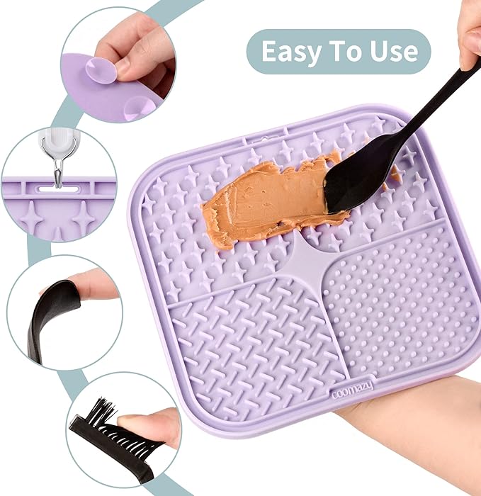 Coomazy Lick Mat for Dog and Cat, Slow Feeder & Non-Slip Design, Boredom and Anxiety Reducer, Suitable for Food, Treats, Yogurt, Peanut Butter and Liver Paste, Non-Toxic, Blue & Purple