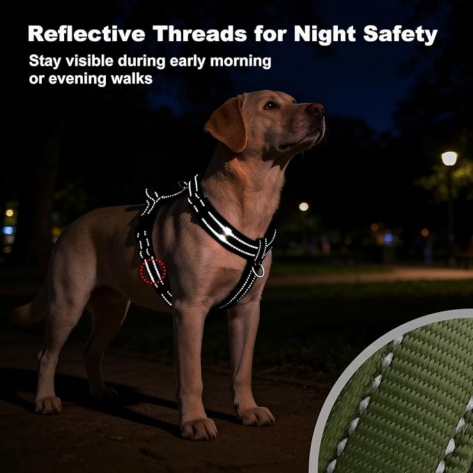 No Pull Dog Harness with Handle, Soft Mesh Padded Adjustable for Small Medium Large Dogs | Reflective Easy Walk Harness with Front Clip for Training, Running & Outdoor (Ranger Green, XL)