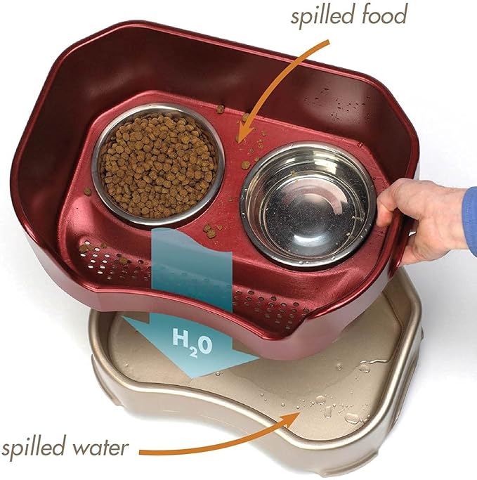 Neater Feeder Deluxe Mess Proof Dog Bowls Elevated for Large Dogs – Made in USA – No Spill Raised Dog Food Bowl Stand w/Leg Extensions – Stainless Steel Dog Food and Water Bowl Set – Red