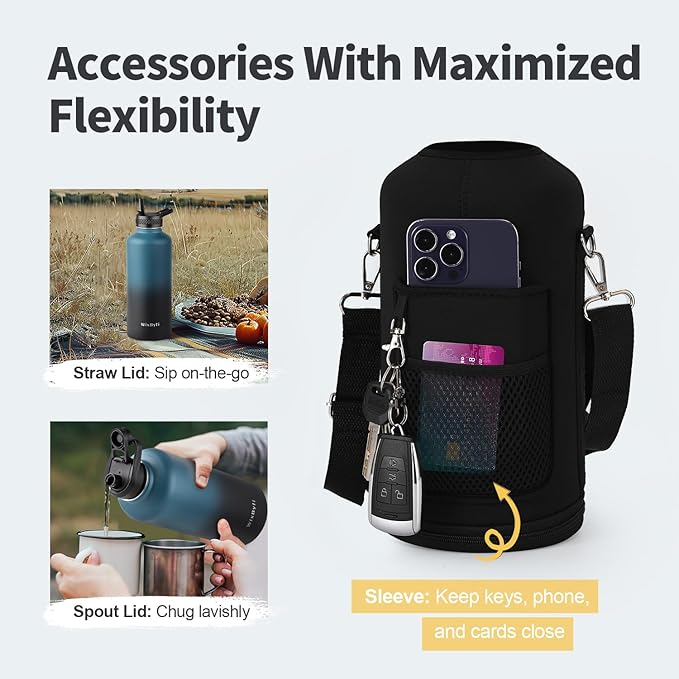 87 oz Insulated Water Bottle with Straw (Cold for 48 Hrs), Half Gallon Stainless Steel Triple Wall Vacuum Sports Water Jug, Leakproof Hydro Cup Flask with Straw Spout Lids & DIY Stickers