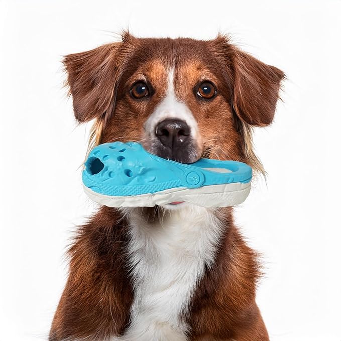 Durable Dog Toys for Aggressive Chewers, Large Dogs - Food Dispensing, Soft Rubber Shoe (Blue)