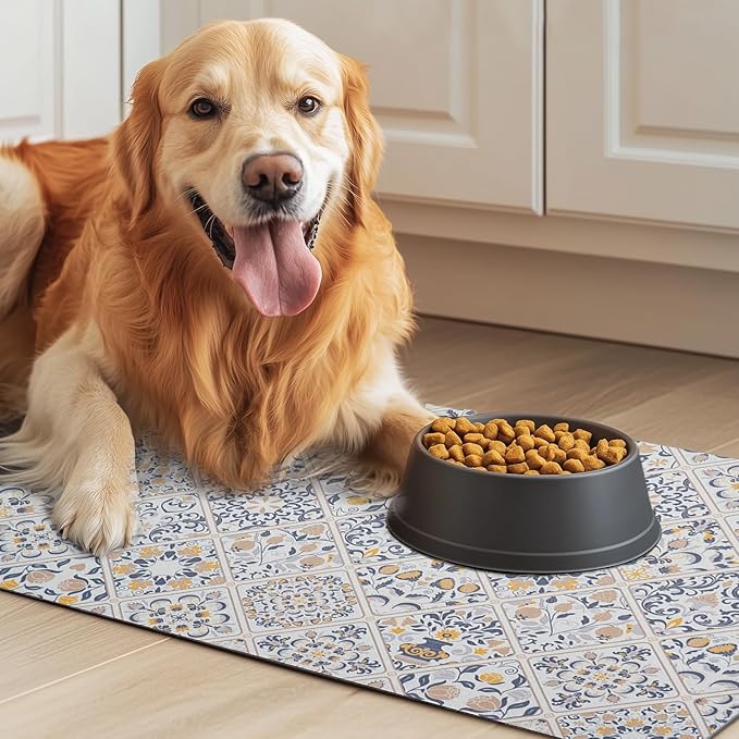 Dog Food Mat for Floors Waterproof Quick Dry Pet Placemat Cat Feeding Bowls Mats for Food and Water, Eco-Friendly Dog Accessories Diatomite Pets Supplies 12" X 20"