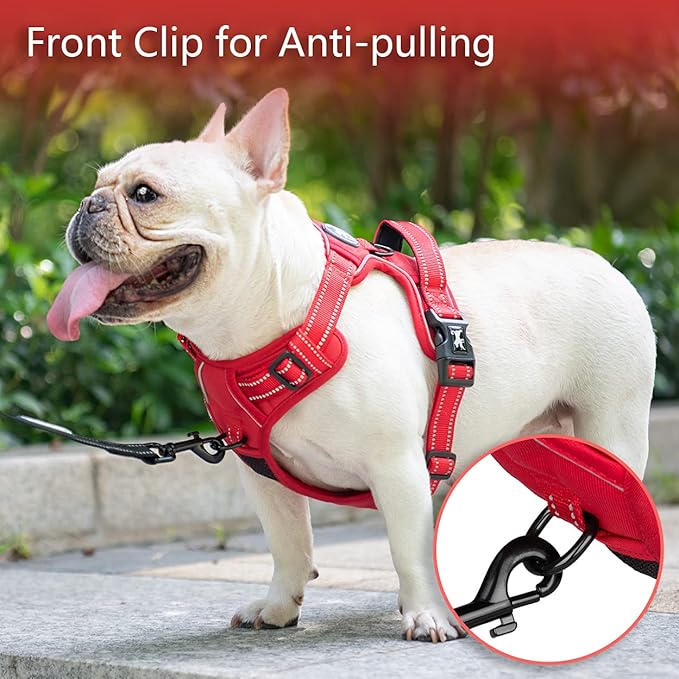 PoyPet No Pull Dog Harness, No Choke Reflective Dog Vest, Adjustable Pet Harnesses with Easy Control Padded Handle for Small Medium Large Dogs(Red Matching Trim,XL)