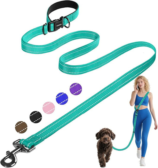 Kazazoo Hands-Free Dog Leash Adjustable Length 5-8 Ft, Waist for Dog Walking, Running for Small &Medium Dogs with Reflective Strips, Ballistic Nylon, Waist Belt, Lightweight Green