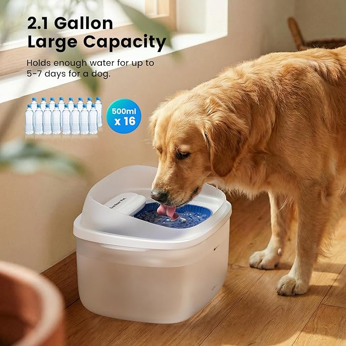 Gardner Pet Dog Water Fountain for Large Dogs, 8L/2.1Gal Large Capacity Automatic Dog Water Bowl Dispenser with Vortex Circulation, UV&Maifan Stone Filter, Quiet Dog Water Bowl(Without Adapter)