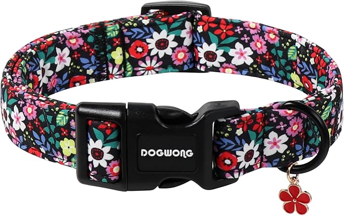 DOGWONG Floral Dog Collar- Cute Spring Wildflowers Dog Collars with Plastic Buckle, Light Adjustable Girl Female Dog Collars for Small Medium Dogs,S