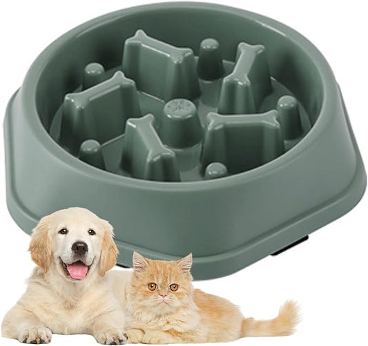 Slow Feeder Bowl for Small & Medium Cats & Dogs - Durable Slow Feeding Bowl with Non-Slip Base - Anti-Choking Puzzle Food Bowl for Dogs That Helps Mental Stimulation & Reduces Fast Eating-Green
