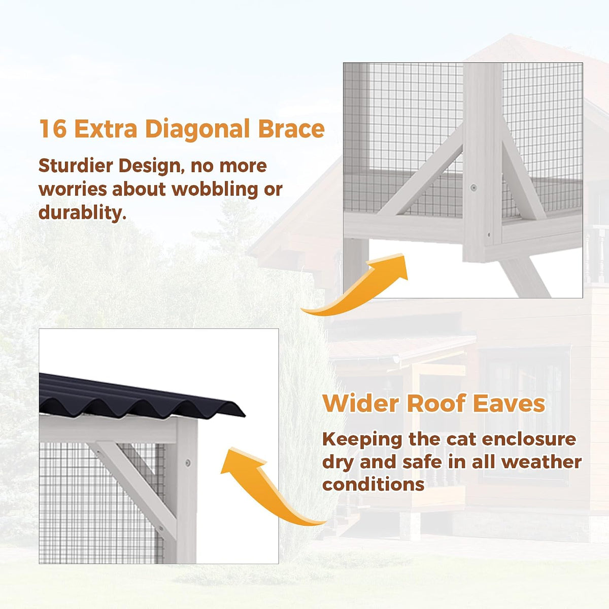 Cat Window Box, 43.3" Catio o Outdoor Cat Enclosure for Sunbathing, Napping & Bird Watching, Wood Cat Window Perch with Mosquito Net Window Catio for Indoor Cats (White)