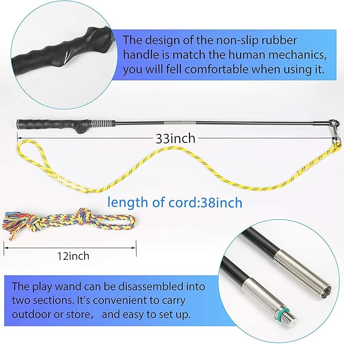 DIBBATU Flirt Pole for Dogs Interactive Dog Toys for Large Medium Small Dogs Chase and Tug of War, Dog Teaser Wand with Lure Chewing Toy for Dog Outdoor Exercise 1 pcs