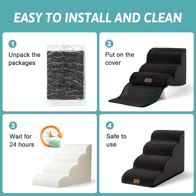 Dog Stairs for High Bed 22.6" H, Small Dog Step for Puppy, Older or Cat, Curved Ramp for Car, Ladder with High Density Foam, Lightweight, Durable, 15.7x33x22.6 inch, 5 Step, Black