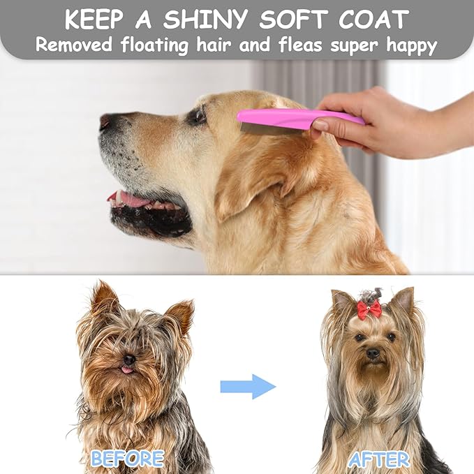 7 Pack Pets Grooming Brush Comb Kit,Double-Side Deshedding Dematting Dog Brush,Undercoat Rake for Dogs & Cats,with Metal Comb,Flea Comb,Open Knot Comb,Fine-Teeth Comb,Tear Stain Remover Comb