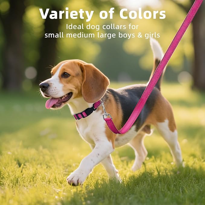 Reflective Dog Collar for Large Dogs, Wide Nylon Adjustable Collar with Soft Padding, Durable Buckle for Pitbull Labrador Retriever,Hotpink,L