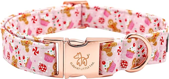 Elegant little tail Dog Collar, Christmas Pink Gingerbread Man Print Pet Collar Cute Dog Collars Male or Female Pet Gift Adjustable Dog Collar for Medium Dogs