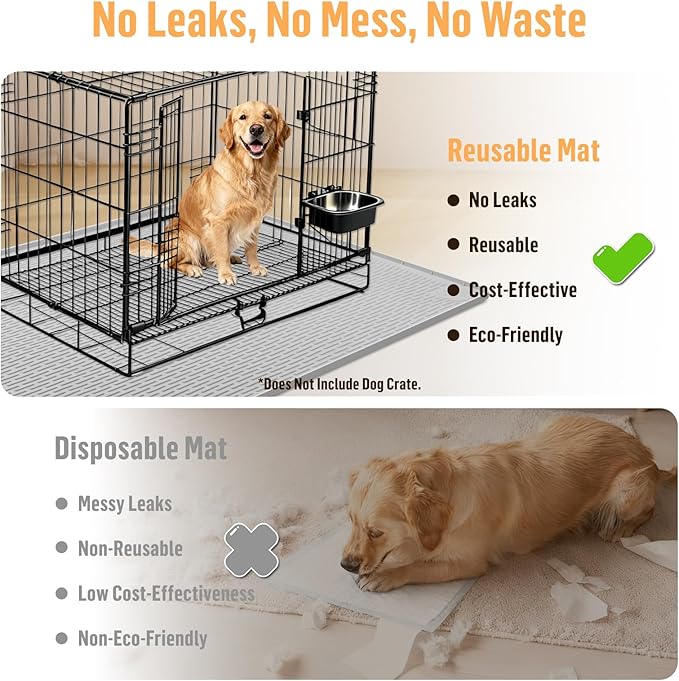 Silicone Dog Bed Mat, 50"x 30" Crate Mat for Dog Cages, Kennel Mat with Raised Edge, Washable, Waterproof, Leakproof, Protect Floors (Light Grey)