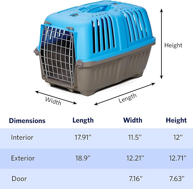 MidWest Homes for Pets Spree Travel Carrier ??Hard-Sided Dog & Cat Carrier, Small Pet Travel Crate with Handle, Ventilated Design, Easy Assembly, 19-Inch, Blue