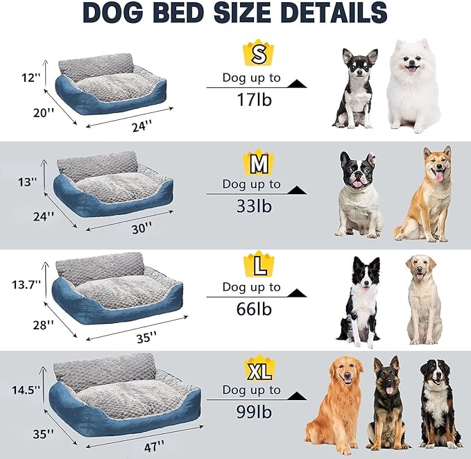 Big Dog Bed for Large Sized Dogs with Soft Plush Cushion, Machine Washable High Backrest Bed, XL Round Pet Sofa with Non-Slip Bottom,Year-Round Comfort for Dogs Up to 99 lbs