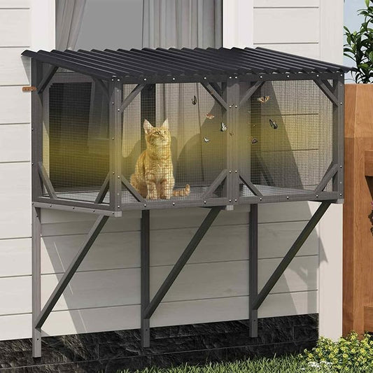 Cat Window Box Catio, Outdoor Cat Enclosure, All-Weather Window Perch for Indoor Cats, Safe Sunbathing Space with 360° View, Easy Installation for Home, Apartment
