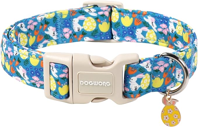 DOGWONG Easter Dog Collar-Cute Green Easter Bunny Dog Collar, Easter Egg Collars Puppy Collar Gifts with Quick Release Buckle for Girl&Boy Dogs,M